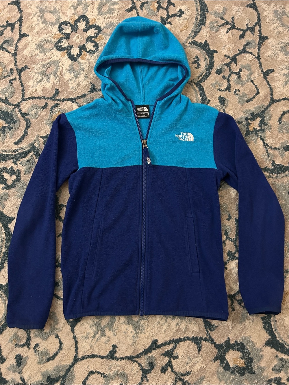 The North Face Two-Tone Blue Kids Full-Zip Fleece Hoodie Medium